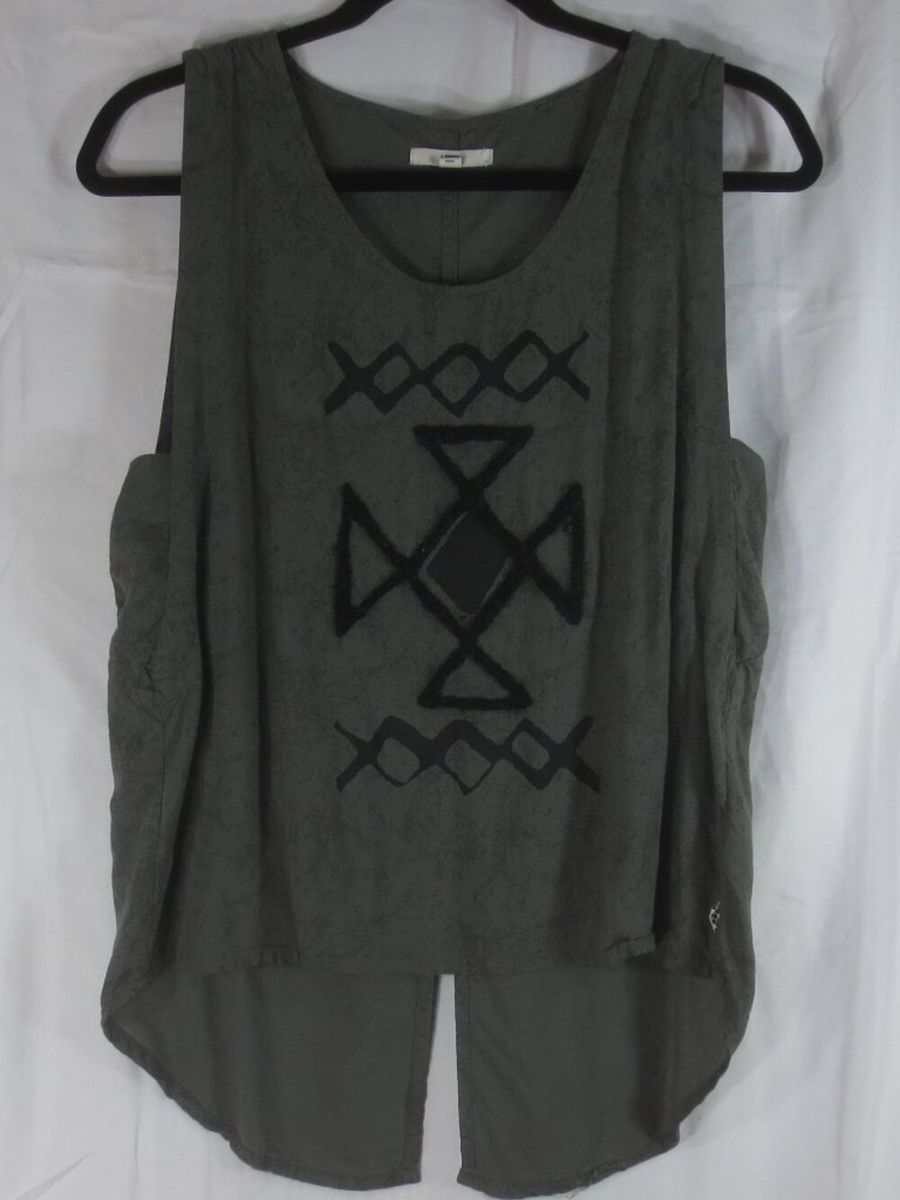 90s Vans Top Gray Black Embroidered Skater Hi Low Split Back Rayon Tank Size M